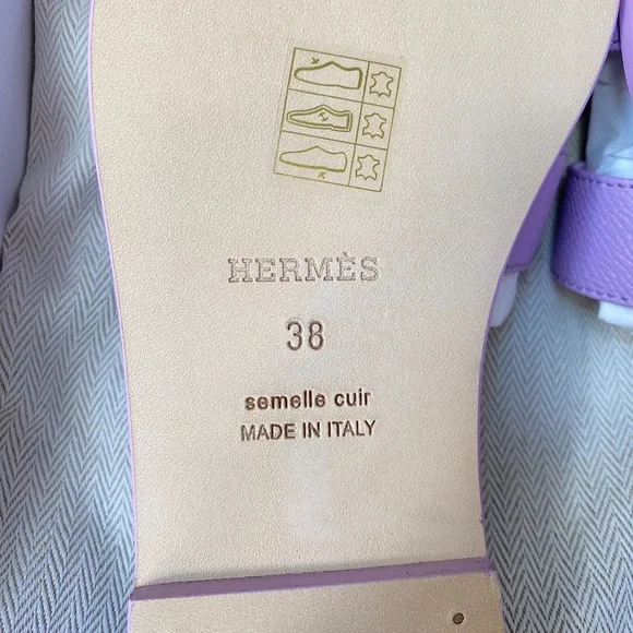 HERMES LAVENDER EPSOM LEATHER ORAN SANDALS SIZE 38
